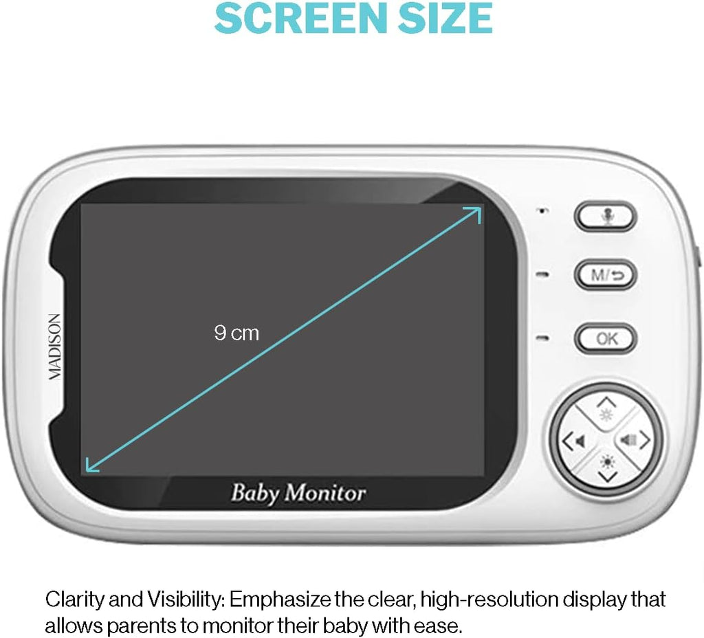 Wireless Baby Monitor, 9 cm LCD Display, 720P HD Camera, 360° Rotation, Night Vision, Two-Way Talk, Temperature Sensor