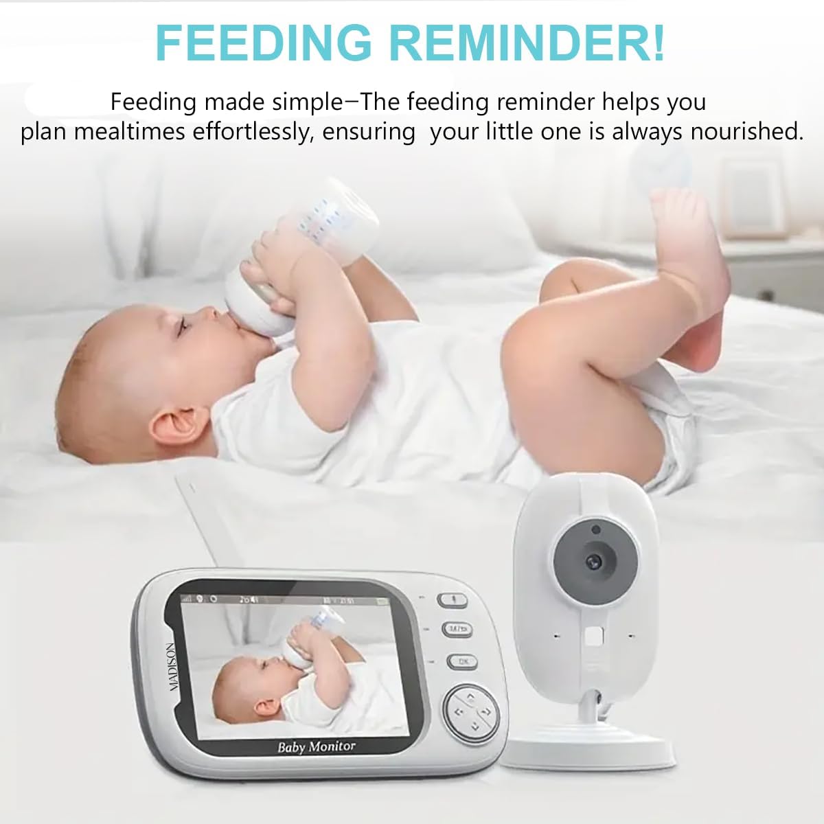 Wireless Baby Monitor, 9 cm LCD Display, 720P HD Camera, 360° Rotation, Night Vision, Two-Way Talk, Temperature Sensor