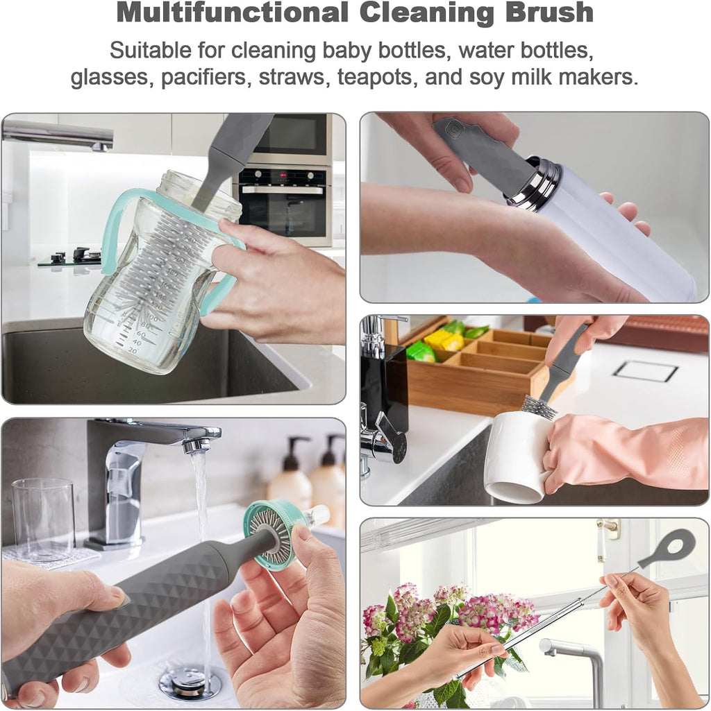 Electric Baby Bottle Cleaner Set - Rechargeable, Silicone Bottle Brush, & Straw Cleaner