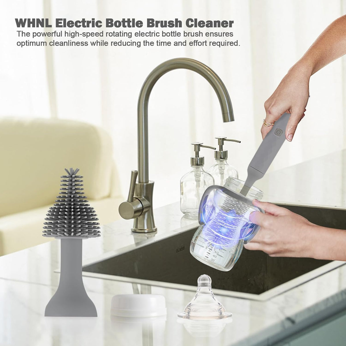 Electric Baby Bottle Cleaner Set - Rechargeable, Silicone Bottle Brush, & Straw Cleaner