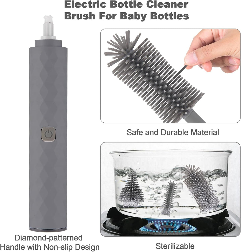 Electric Baby Bottle Cleaner Set - Rechargeable, Silicone Bottle Brush, & Straw Cleaner
