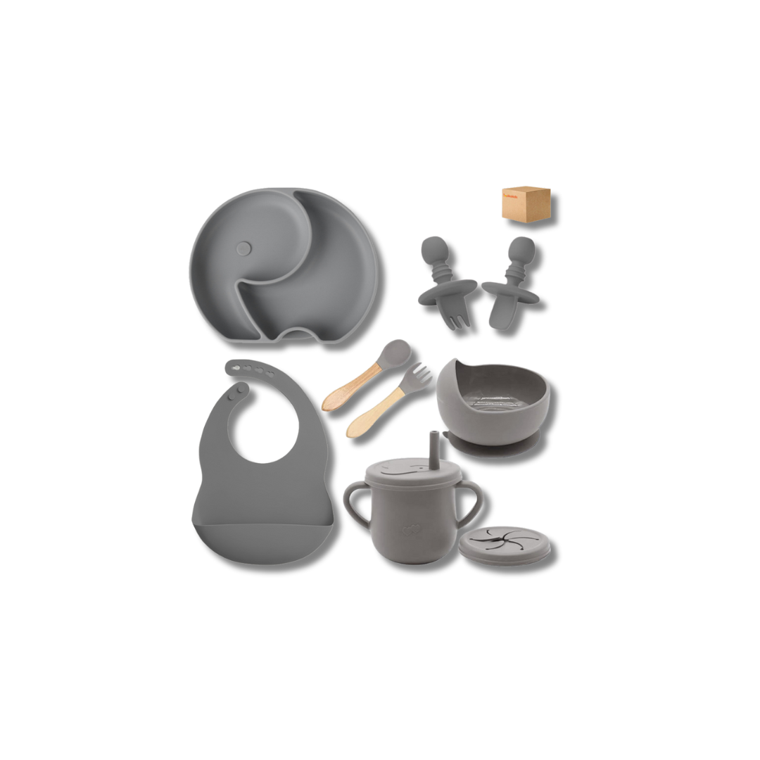 Complete Silicone Baby Feeding Set, Bib, Plate, Cup & Utensils