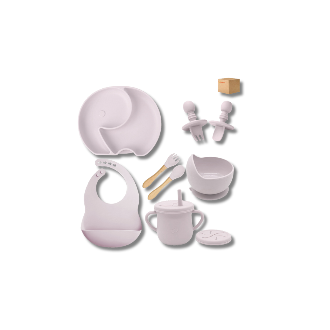 Complete Silicone Baby Feeding Set, Bib, Plate, Cup & Utensils