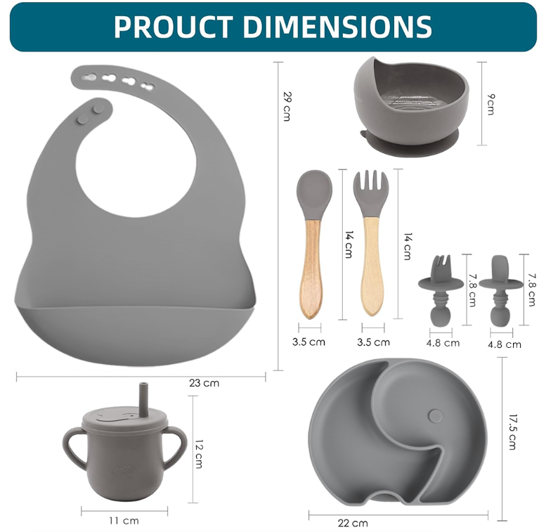 Complete Silicone Baby Feeding Set, Bib, Plate, Cup & Utensils