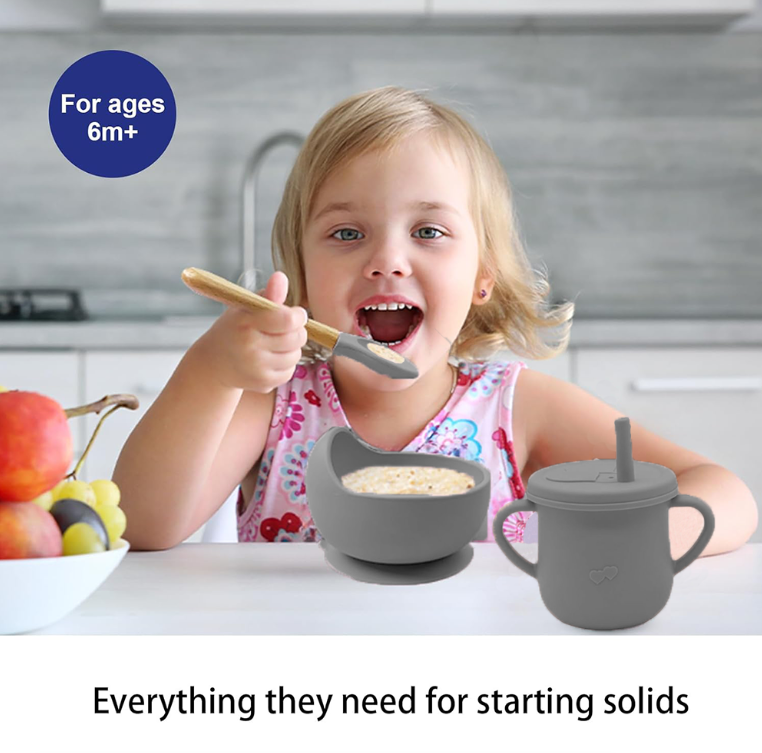 Complete Silicone Baby Feeding Set, Bib, Plate, Cup & Utensils